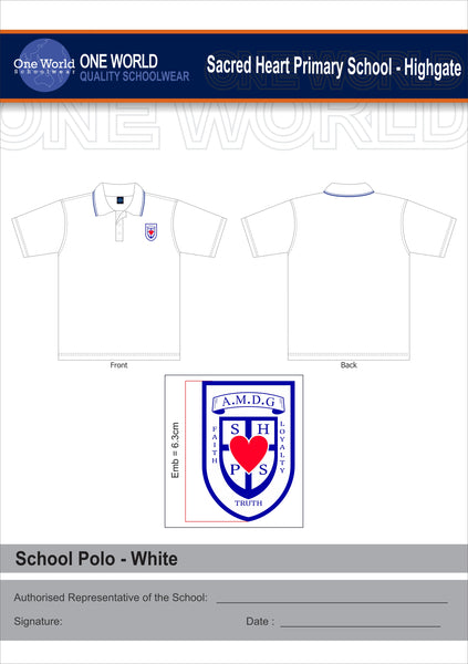 School Short Sleeve Polo - White -  Embroidered Logo